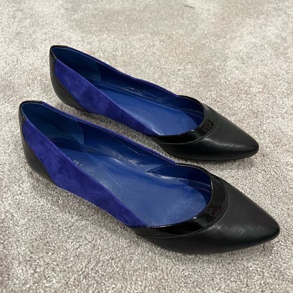Tahari Women's Mini Wedge Heels Blue Suede Black Leather Shoe Size 8M - Picture 4 of 8